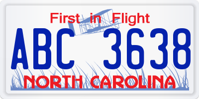NC license plate ABC3638