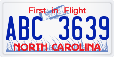 NC license plate ABC3639