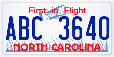 NC license plate ABC3640