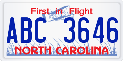 NC license plate ABC3646