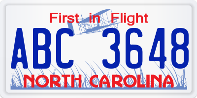 NC license plate ABC3648