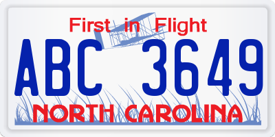 NC license plate ABC3649
