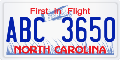 NC license plate ABC3650