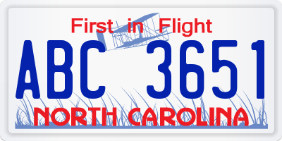 NC license plate ABC3651