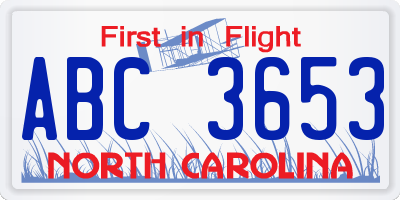NC license plate ABC3653