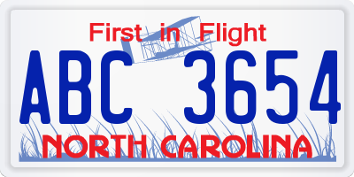 NC license plate ABC3654