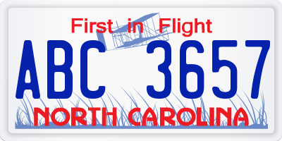 NC license plate ABC3657