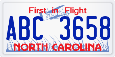 NC license plate ABC3658