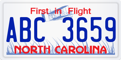 NC license plate ABC3659