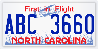 NC license plate ABC3660