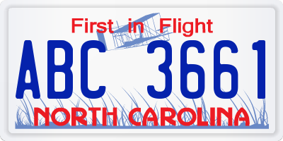 NC license plate ABC3661