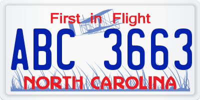NC license plate ABC3663
