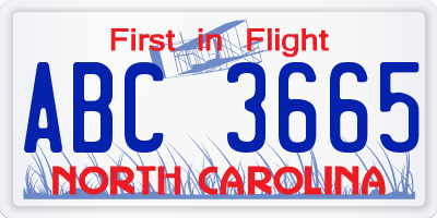 NC license plate ABC3665