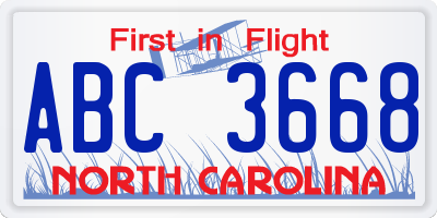 NC license plate ABC3668
