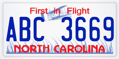 NC license plate ABC3669