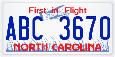 NC license plate ABC3670
