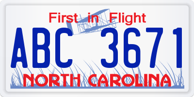 NC license plate ABC3671