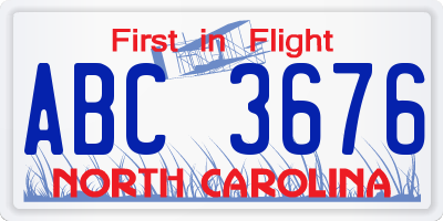 NC license plate ABC3676