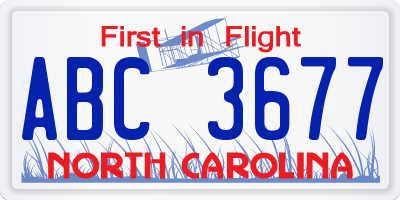 NC license plate ABC3677