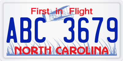 NC license plate ABC3679