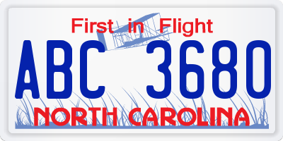 NC license plate ABC3680