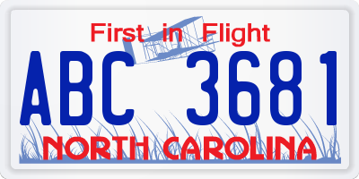 NC license plate ABC3681