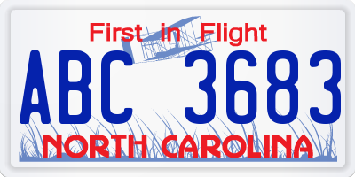 NC license plate ABC3683