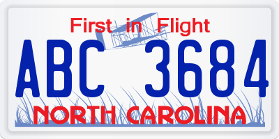 NC license plate ABC3684