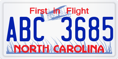 NC license plate ABC3685