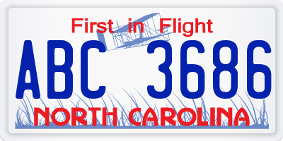 NC license plate ABC3686