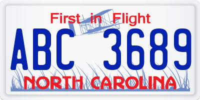 NC license plate ABC3689