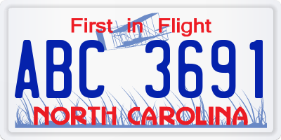 NC license plate ABC3691