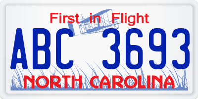 NC license plate ABC3693