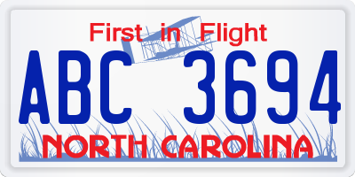 NC license plate ABC3694
