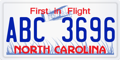 NC license plate ABC3696