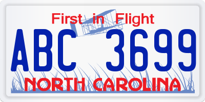 NC license plate ABC3699