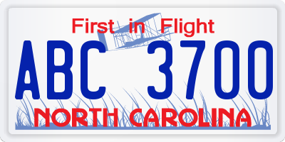NC license plate ABC3700