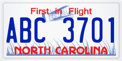 NC license plate ABC3701