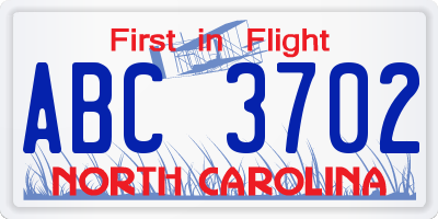 NC license plate ABC3702