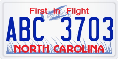 NC license plate ABC3703
