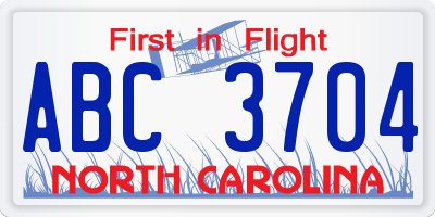 NC license plate ABC3704