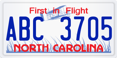 NC license plate ABC3705