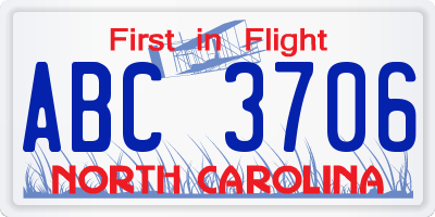 NC license plate ABC3706