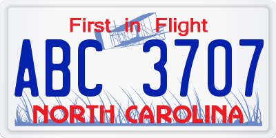 NC license plate ABC3707