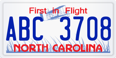 NC license plate ABC3708