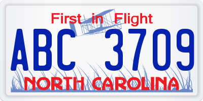 NC license plate ABC3709