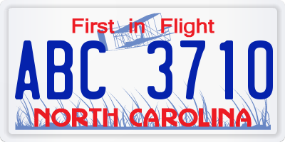 NC license plate ABC3710