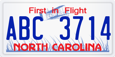 NC license plate ABC3714