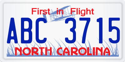 NC license plate ABC3715