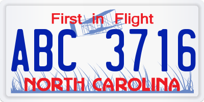 NC license plate ABC3716